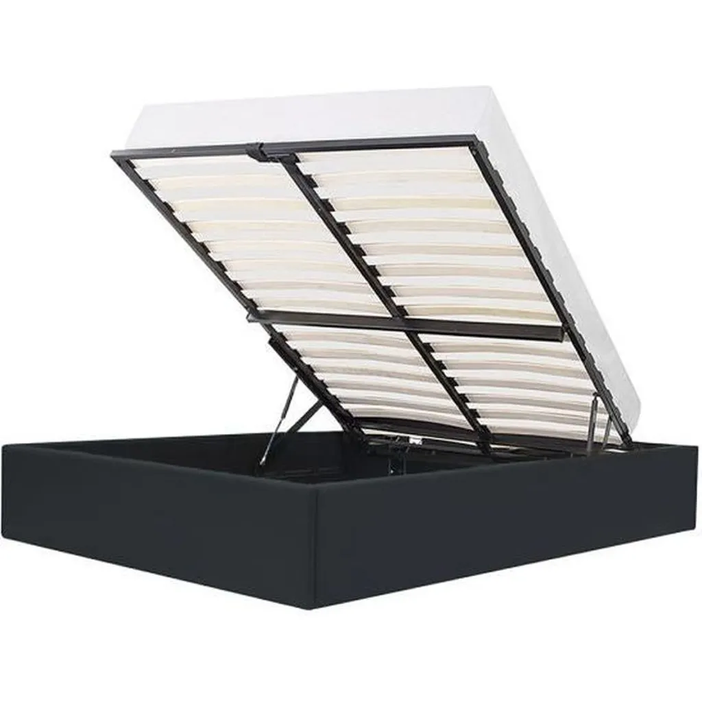Lit coffre 140x190 cm noir en simili cuir avec sommier relevable inclus
