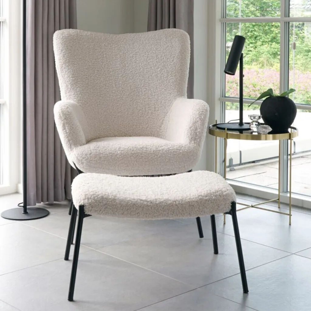 Fauteuil de lecture Glasgow blanc imitation peau de mouton chic - 13
