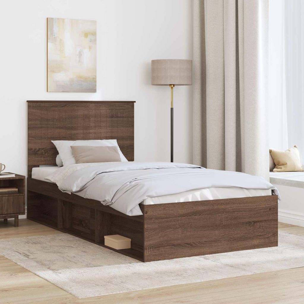 Eleganter Möbel Bettrahmen Braun Eichen-Optik 100 x 200cm Massives Kiefernholz - CJG341332 - Klassische BettenJugendbett Tagesbett
