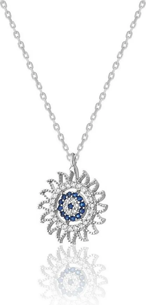 Collier Soleil Nazar en Argent 925 - Chaîne Femme et Pendentif Zircone