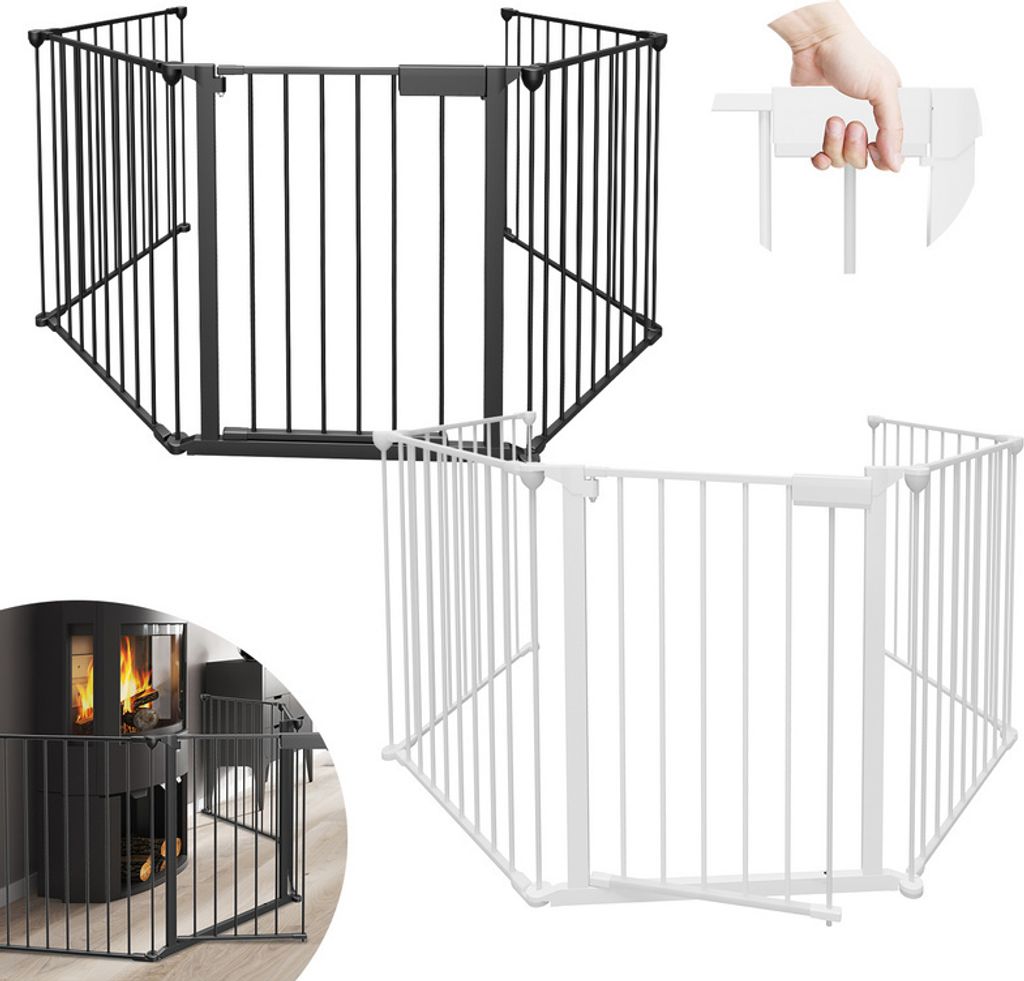 Jopassy Kaminschutzgitter 5-tlg Ofenschutzgitter Laufgitter Absperrgitter Türschutzgitter Kinder-Sicherung,310x75cm,Schwarz