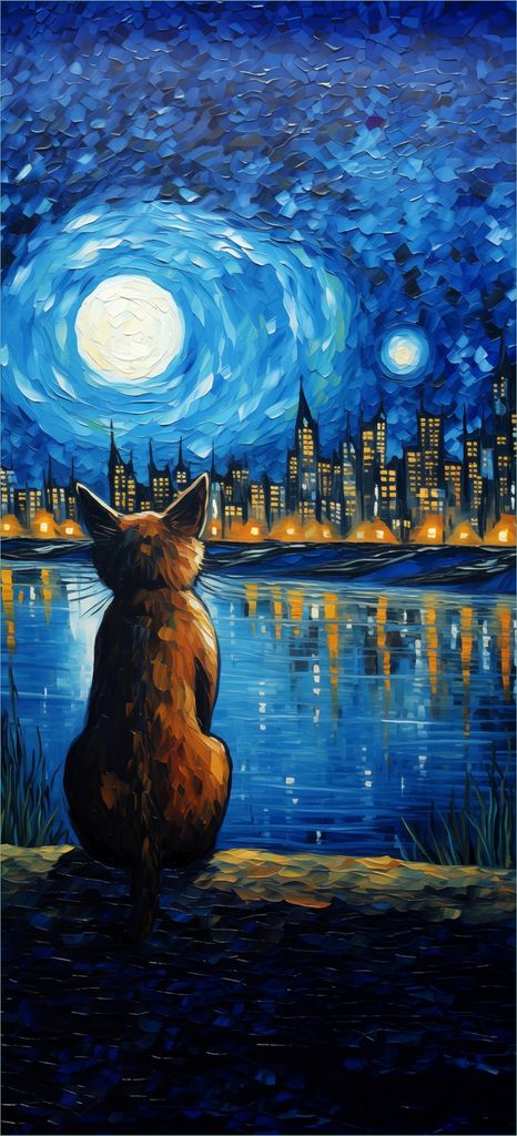 Wallario selbstklebende Türtapete 93 x 205 cm - Katze im Mondschein - Abwischbar, rückstandsfrei zu entfernen