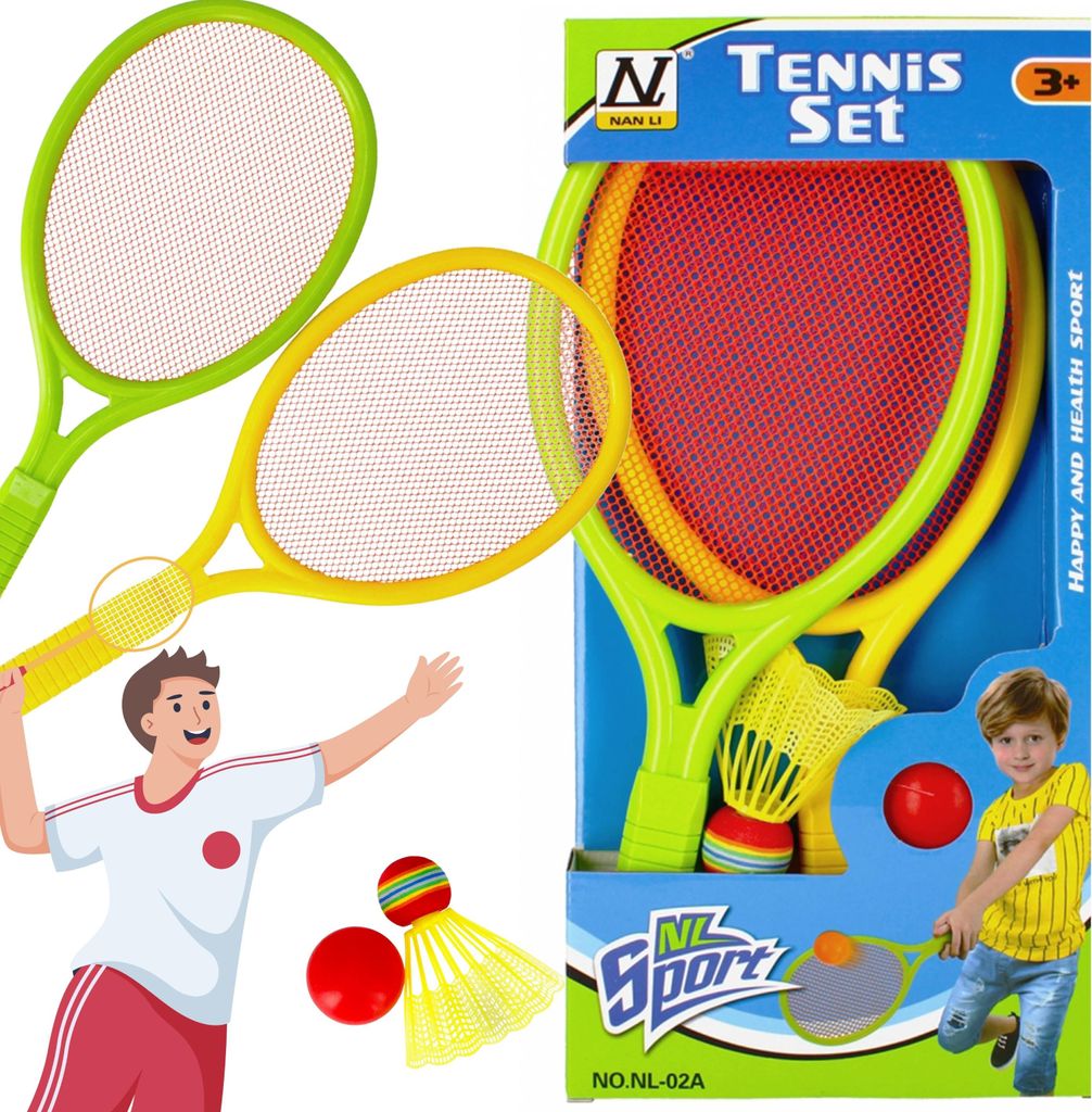 Kinderschläger - 2 Schläger + Ball + Querruder - Badminton, Tennis, Squash 3+