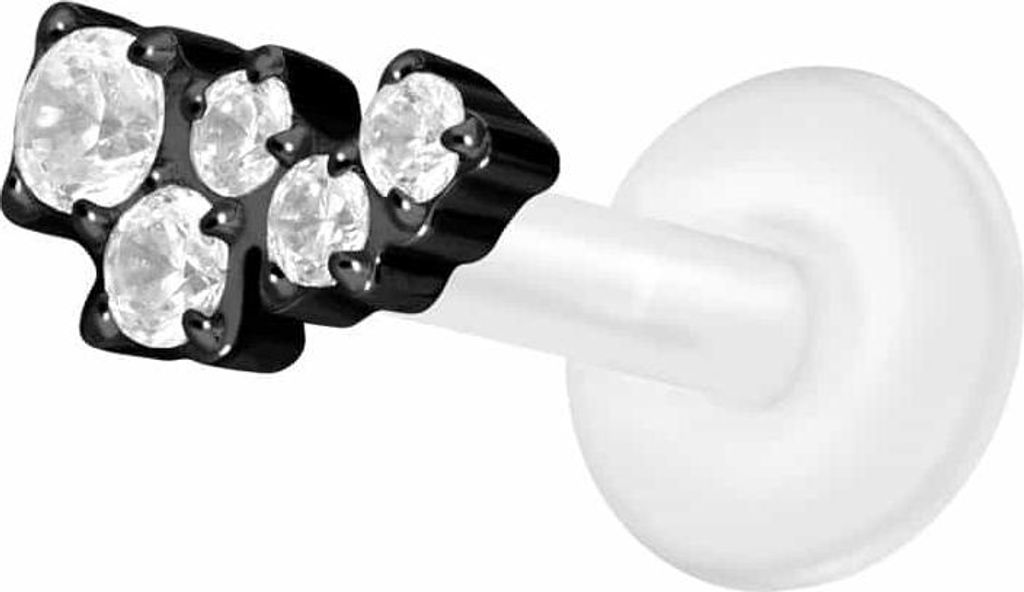 Ohrpiercing, Nasenpiercing PTFE Labret mit Innengewinde + Titan-Aufsatz KRISTALLWOLKE Schwarz Stablänge: 7mm | Stabstärke: 1,2mm