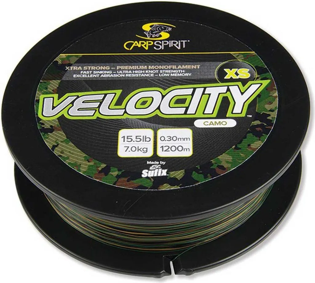 Fil de Pêche Carpe Nylon Velocity XS 1200m Vert 0.270mm Longue Distance