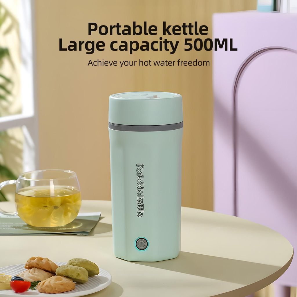 Tragbarer elektrischer Reise-Wasserkocher 500ml Edelstahl tragbarer elektrischer Wasserkocher für kochendes Wasser 300W Auslaufsicherer doppelwand...