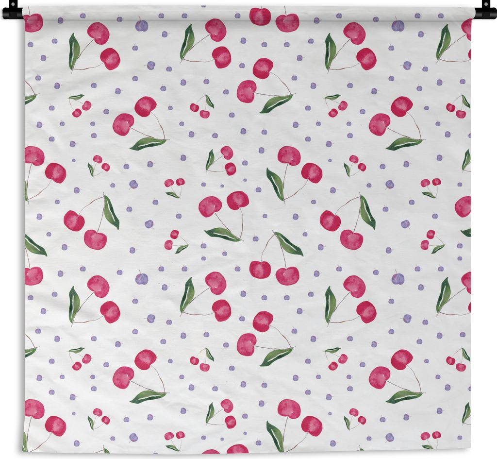 MuchoWow® Wandteppich Wandbehang Kirschen - Weiß - Muster Produktbild 