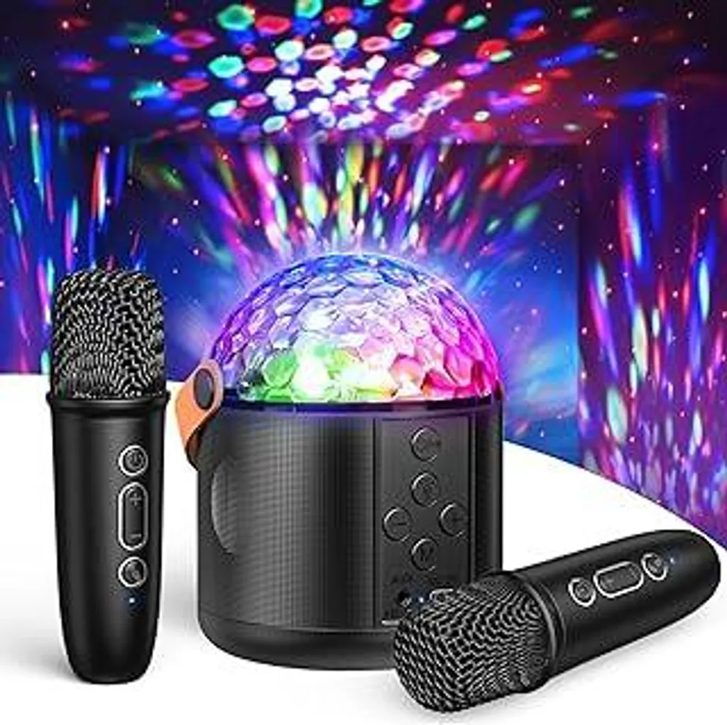 Altoparlante Karaoke Bluetooth 5.0 con 2 Microfoni Wireless LED