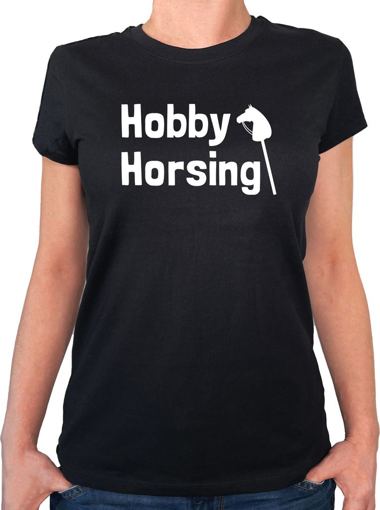 Huuraa Damen T-Shirt Hobby Horsing Steckenpferd XL Black Bio Baumwolle Fairtrade Damenshirt Geschenkidee