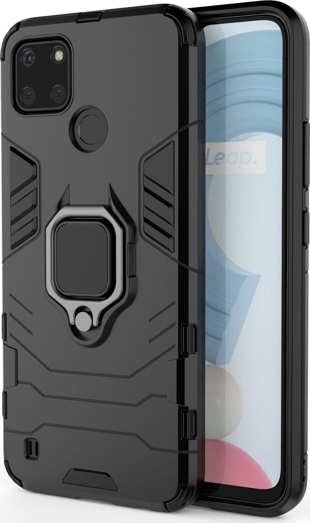 Mobigear Armor Ring Realme C21Y Hülle Hardcase Backcover Stoßfest mit Ringhalter - Schwarz
