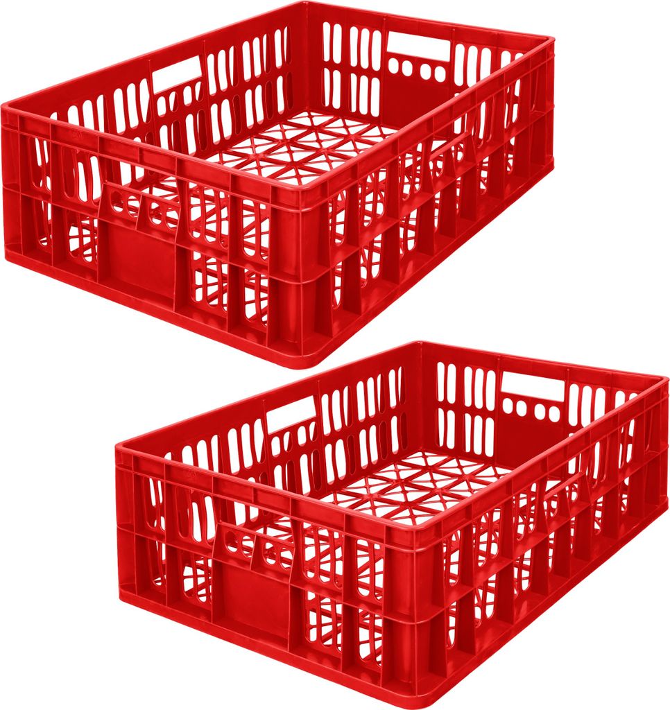 Garronda 2 Stück belüftete Eurobox 69x47x20 cm Bäckerkisten Eurobehälter Aufbewahrungsbox (Rot) GD-CRI-CrateMD1