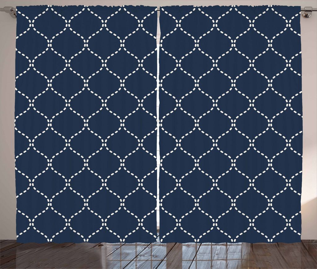 ABAKUHAUS Geometrisch Rustikaler Gardine, Asiatisches Gittermuster, Schlafzimmer Kräuselband Vorhang mit Schlaufen und Haken, 280 x 225 cm, Dunkel...