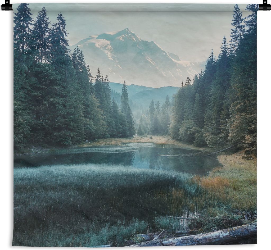 MuchoWow Wandteppich Wandbehang Wald - Gras - Berge - Bäume - Natur 150x150 cm Tapisserie Dekoration Wandtuch - Wohnaccessoires - Modernes