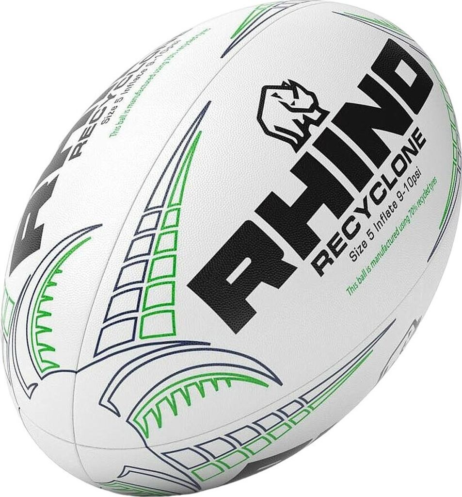 Rhino - "Recyclone" Rugby-Ball RD3072 (5) (Weiß/Schwarz/Grün)