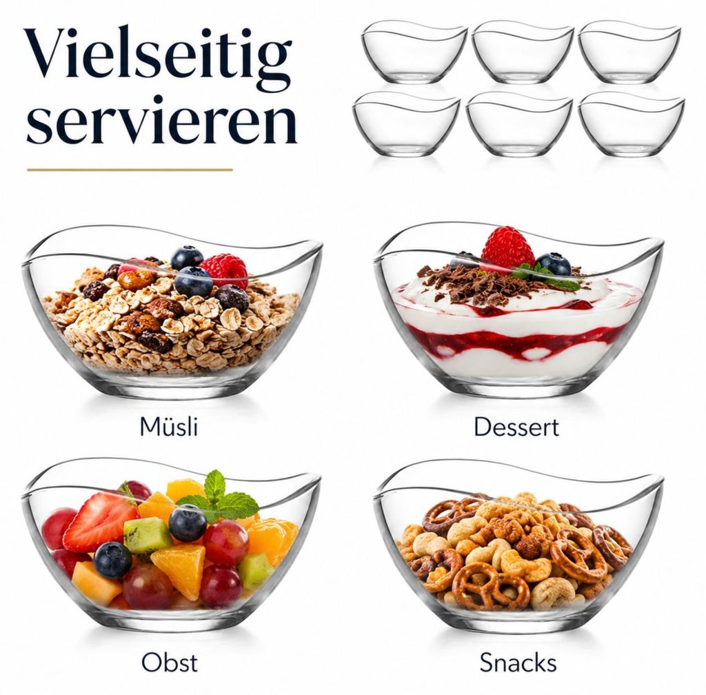 LAV Glasschalen 6er Set Dessertschalen Müslischalen