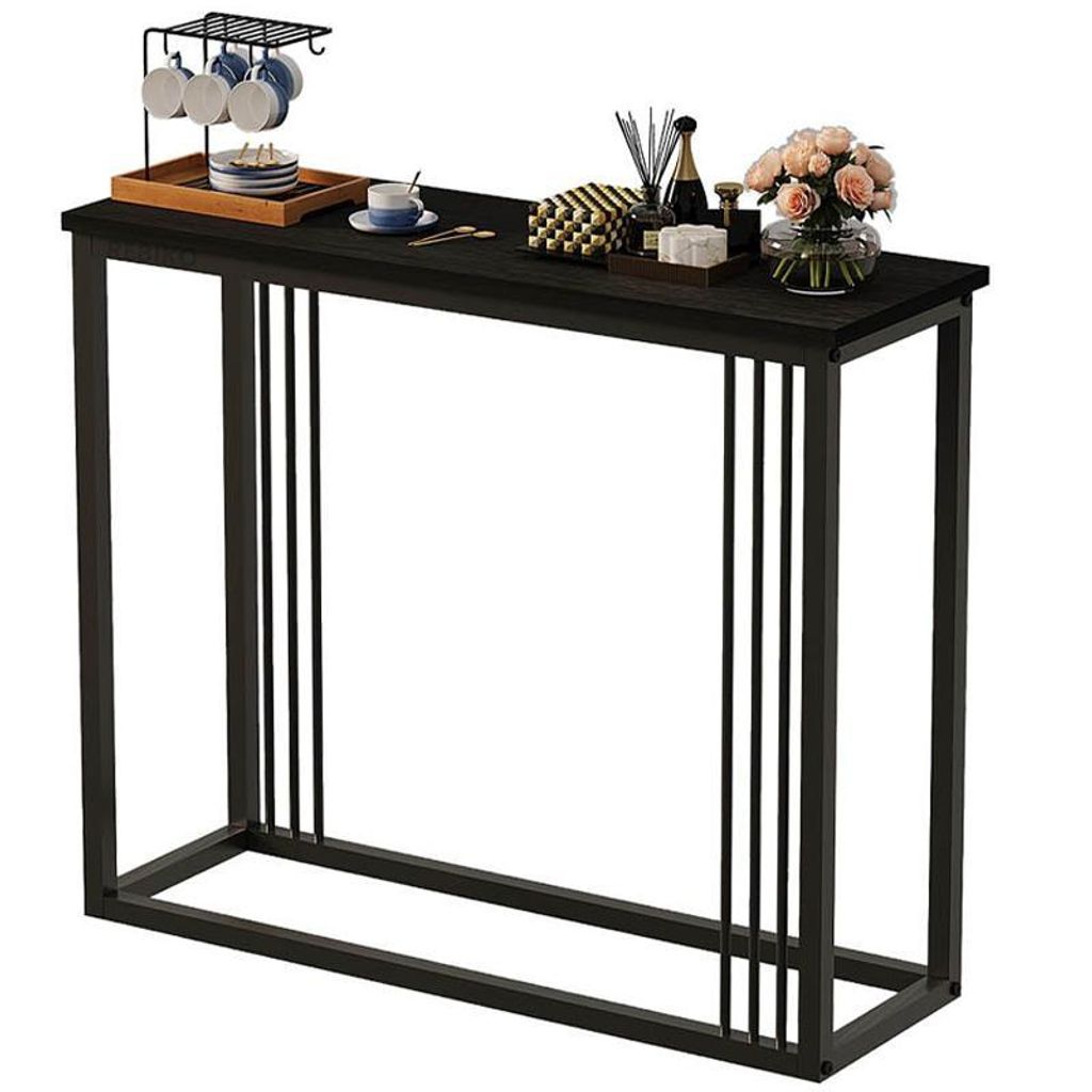 Schwarze Konsolenkommode Für Den Flur – Beistelltisch – Geräumiges Regal, 75 Cm Hoch