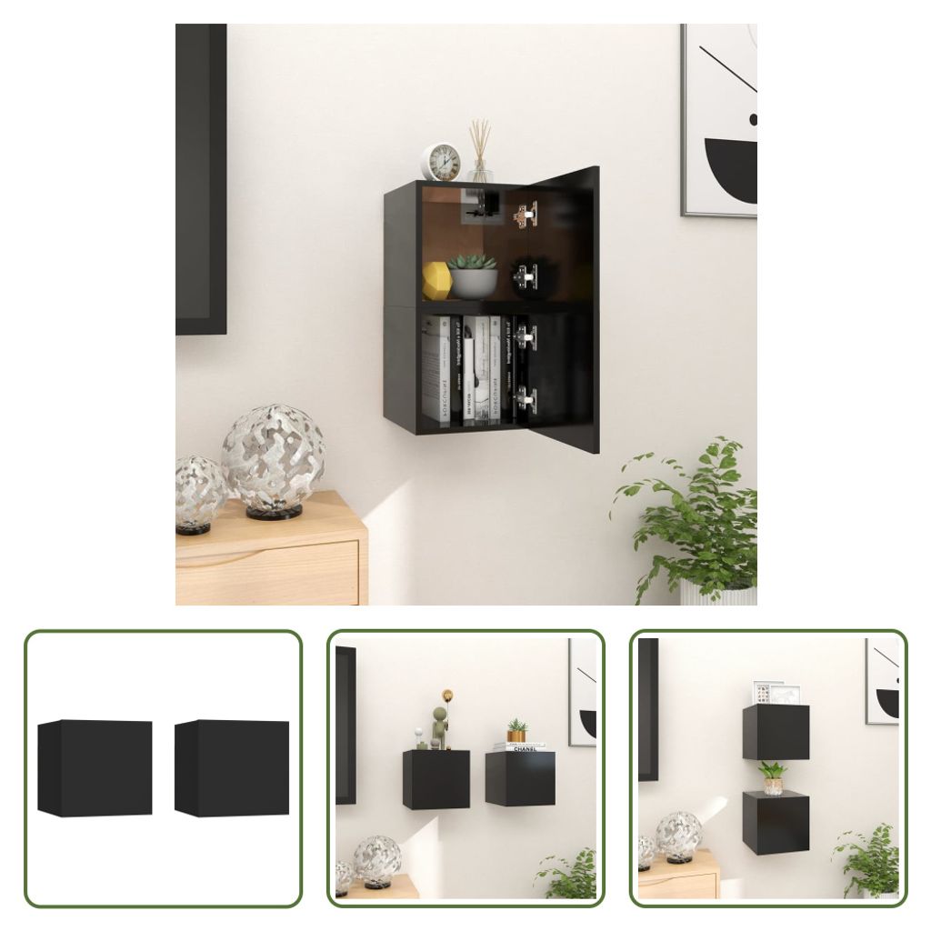 The Living Store TV-Wandschränke 2 Stk. Schwarz 30,5x30x30 cm