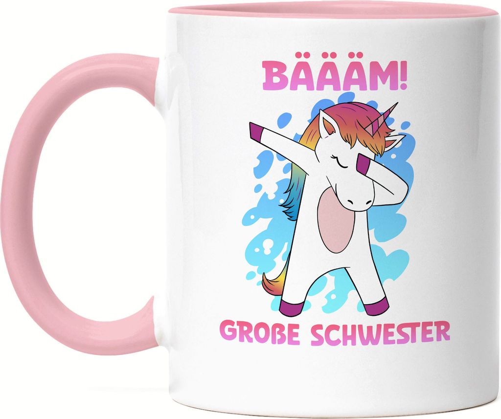 Bäääm Große Schwester Tasse Rosa Einhorn Schwangerschaft Ankündigung Babyparty Babyshower Geschwister