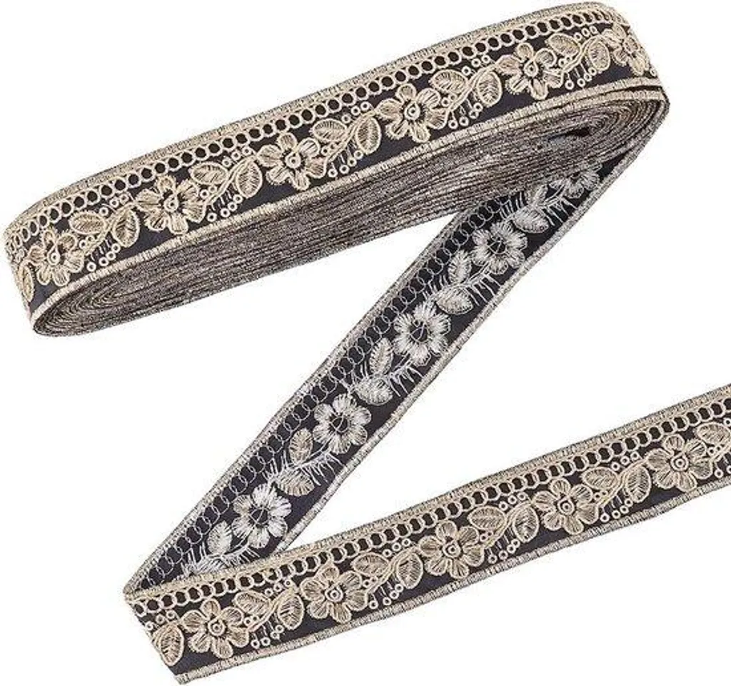 Bordure pour rideaux et vêtements - Galon jacquard noir rétro 9,1 mètres