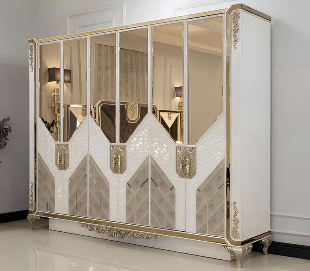 Schlafzimmer Set Bett 2x Nachttische Sitzbank Kleiderschrank Kommode Luxus 6tlg