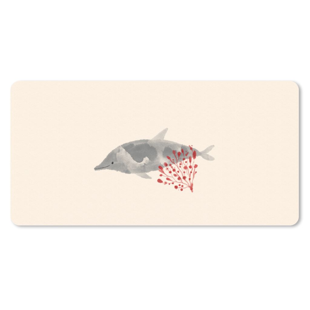 MuchoWow Schreibtischunterlage Fische - Wasserpflanzen - Aquarell 80x40 cm - XXL Mauspad - Gaming Mauspad