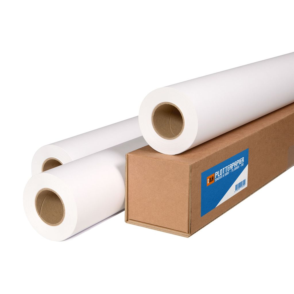 DULA – Plotterpapier – Inkjet-Papier – 914 mm x 50 m – 75 Gramm – 1 Rolle – A0-Papier in Übergröße – 36 Zoll