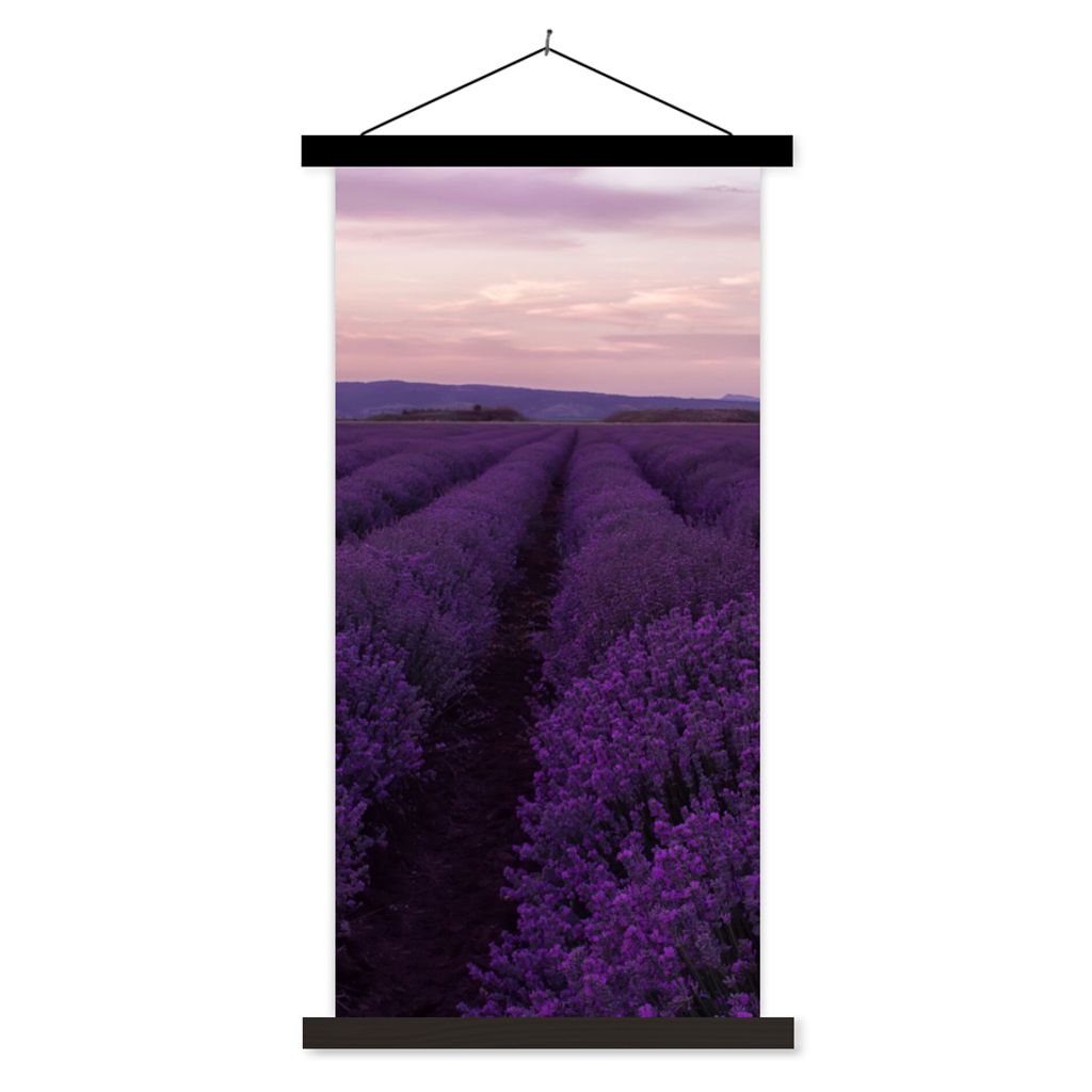 MuchoWow Textilposter Lavendel - Lila - Blumen - Natur 60x120 cm mit schwarzem Rahmen - Magnete