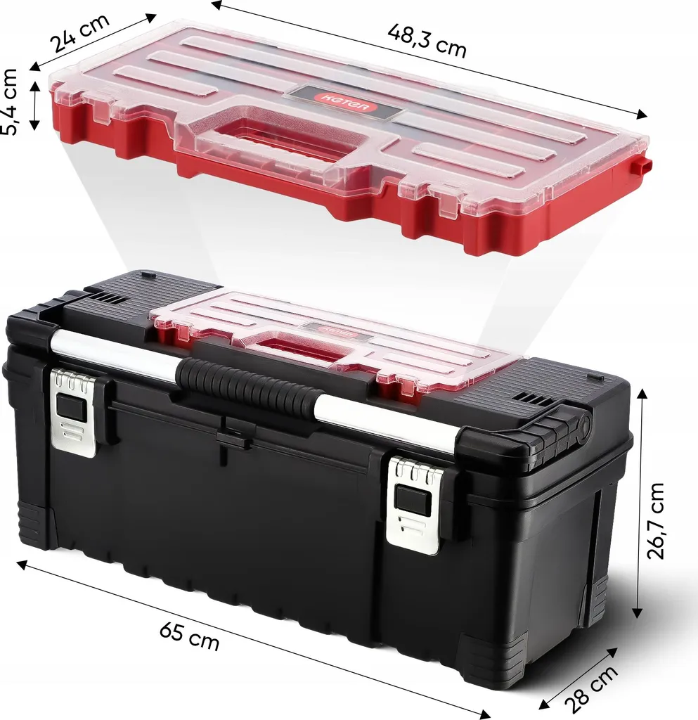 Boîte à outils durable 44 cm multi-compartiments et fermetures de sécurité - 3