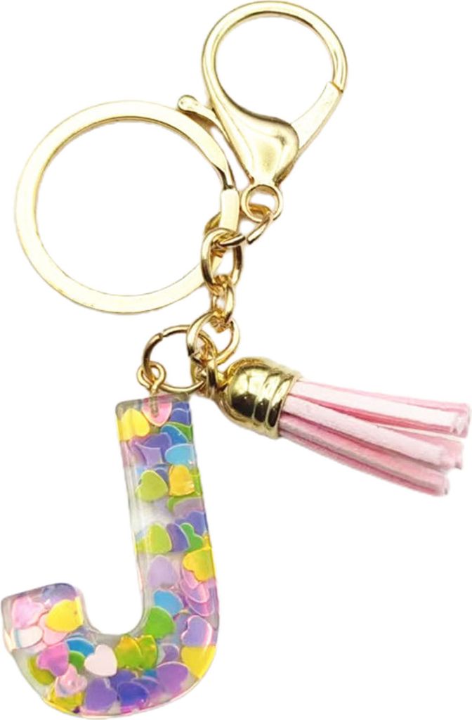 Bunter Schlüsselanhänger aus Acryl mit Initialen und rosa Quasten, Nachbildung, Buchstaben, Tassenanhänger, Schlüsselanhänger, Wasserflasche, ...