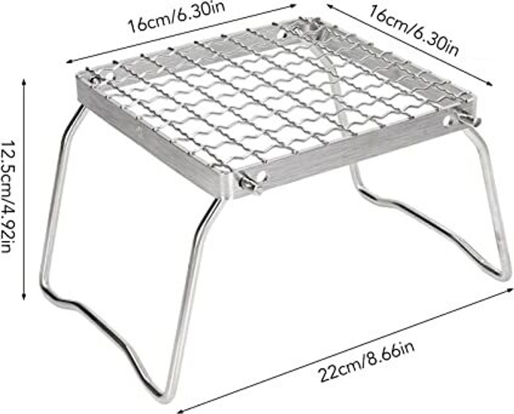 Klapper Campfire Grill, 16 x cm Mini Kochrost 304 Edelstahl tragbarer Holzkohlegrill Camping Pot Halter Beutel Barbeque, Picknicks, Rucksack, Rucksack