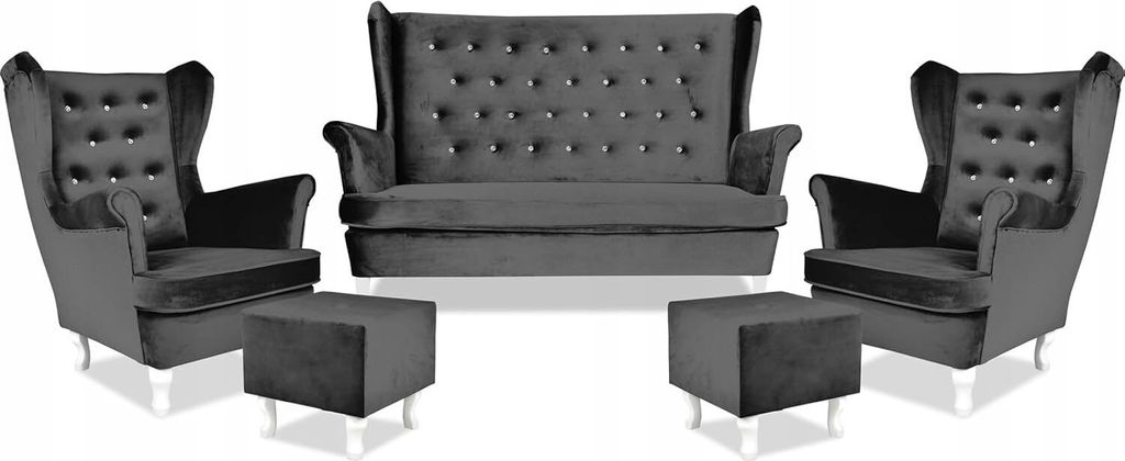 Family Meble Set aus Sofa + 2 Sessel + Hocker Diana 2-Sitzer Sofa Couch Freistehendes Lounge Sofa Bequem zum Entspannen Wohnzimmer Büro (ROYAL 97)