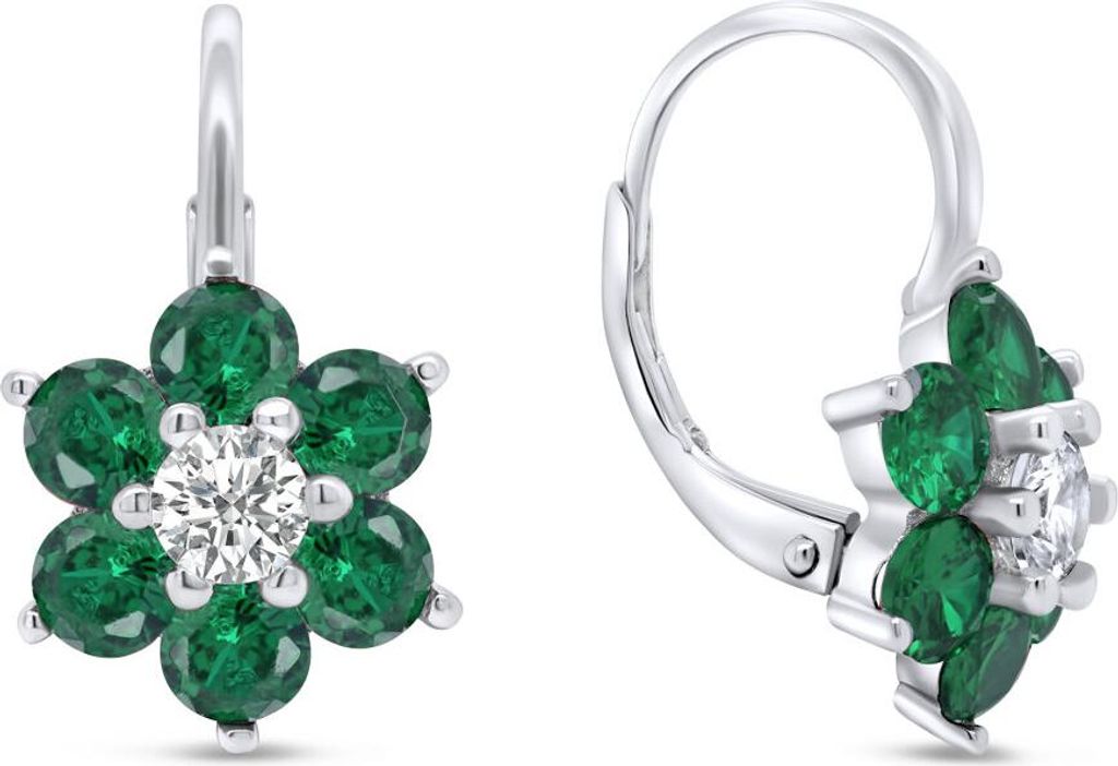 Gentle silver earrings with green zircons Flowers EA307WG