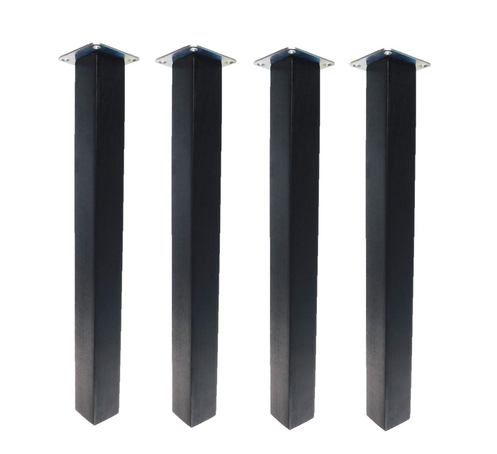 Four black table legs are arranged vertically against a white background.