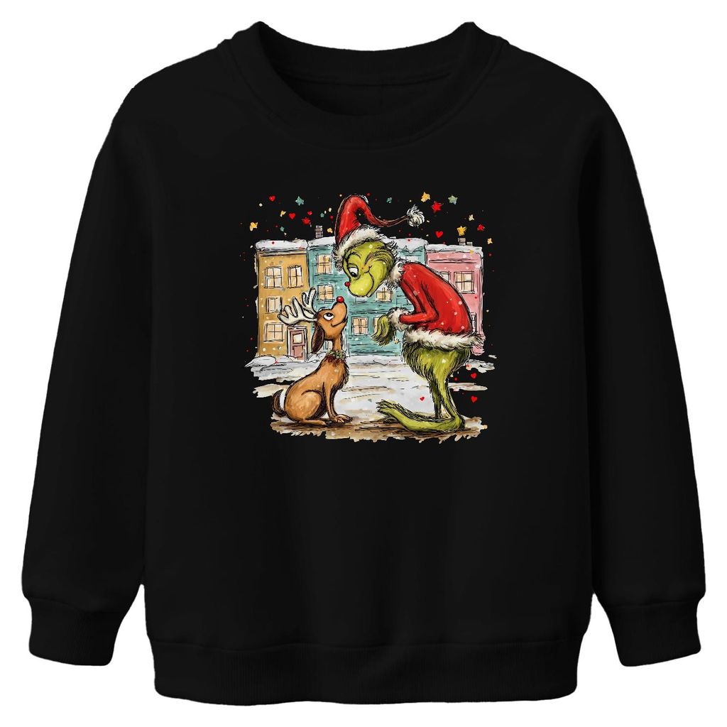 Grinch Rentier rote Nase Weihnachten lustig Geschenk Retro Uni Kinder Sweatshirt Pullover, Schwarz, 104