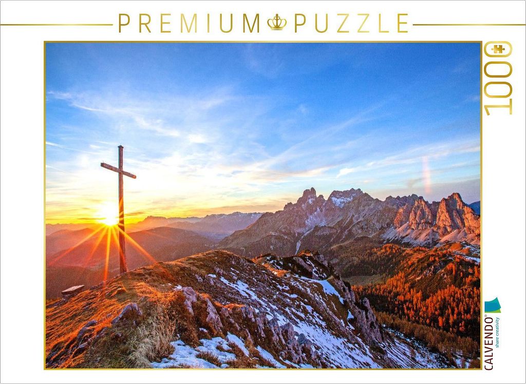 CALVENDO Puzzle Gipfelkreuz im Sonnenlicht | 1000 Teile Lege-Größe 64x48cm Foto-Puzzle für glückliche Stunden