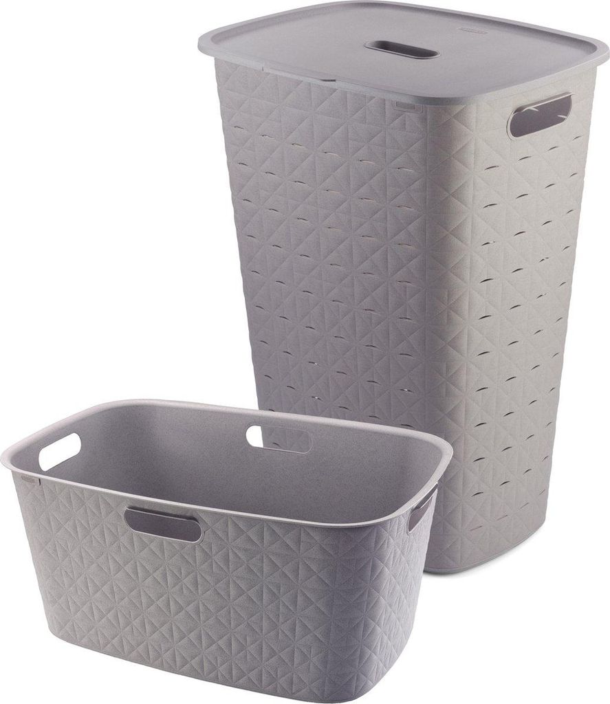 Curver Softex Wäschebox 56 L mit Deckel + Wäschekorb 45 L – Taupe – 2-teiliges Set