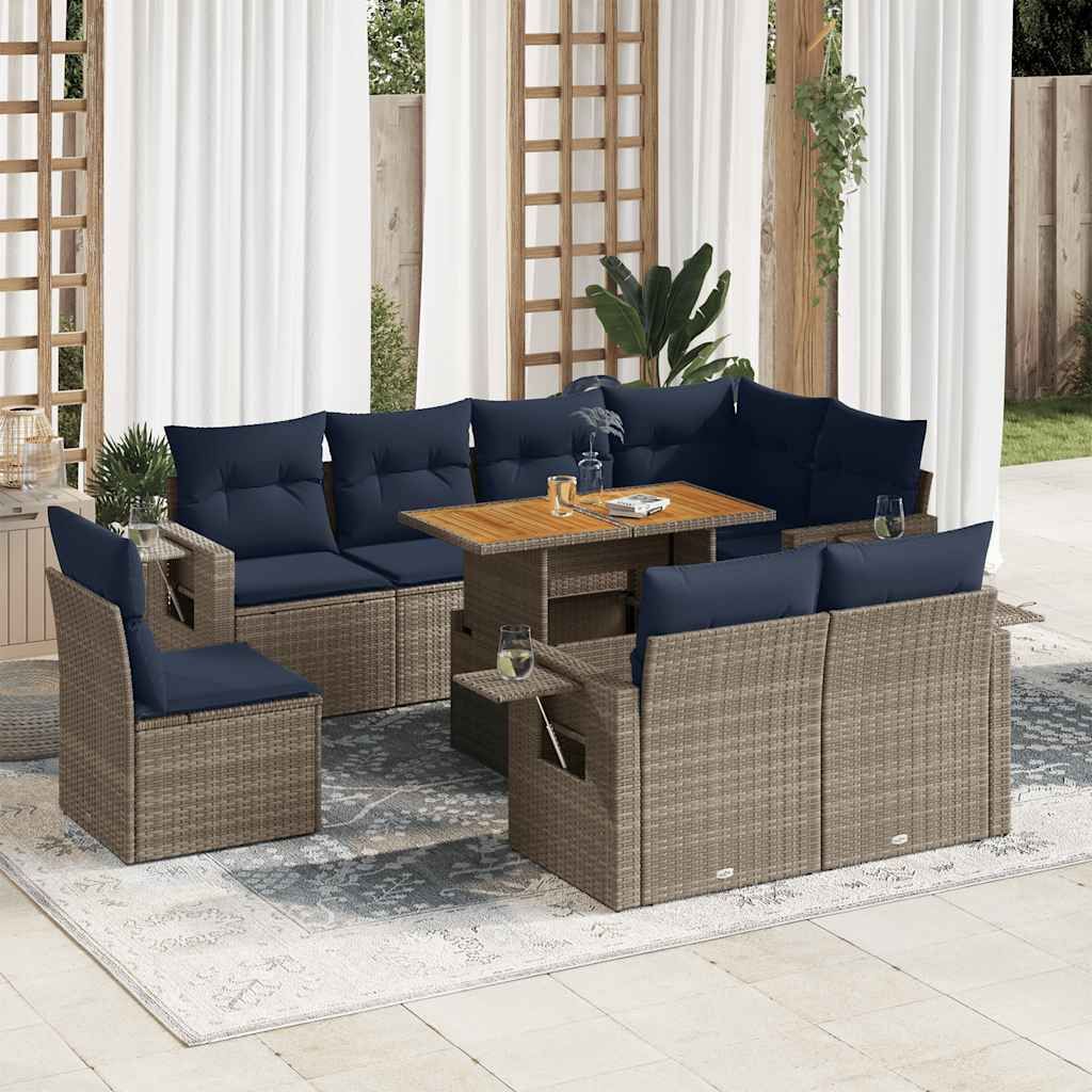 "Rabatt" 9-tlg. Garten-Sofagarnitur - mit sofa - mit Kissen Grau Poly Rattan - Lounge-Dining set CC12092