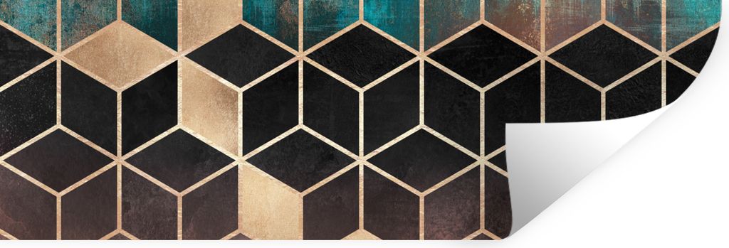 MuchoWow Wandtattoo Wandsticker Wandaufkleber Abstrakt - Würfel - Gold - Muster - Luxus 150x50 cm Selbstklebend und Repositionierbar - Repositio...