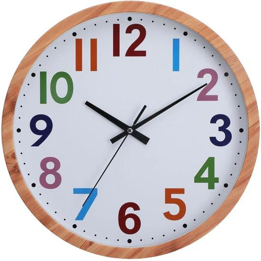Horloge murale pour bureau et chambre - Cadre bois et chiffres arabes
