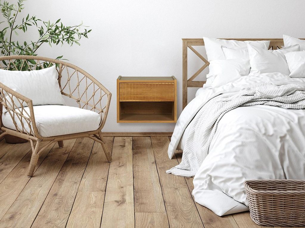 Hängender Nachttisch – 1 Schublade & 1 Fach – Teakholz – Naturfarben – REVUKA