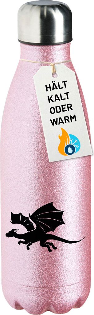 Huuraa Trinkflasche Drache Silhouette 500ml Pink Edelstahl Wasserflasche Trinkflasche Geschenkidee