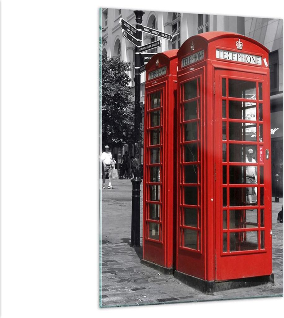 Bilder auf glas - Einteilig - Großbritannien London Telefon Straße - 80x120cm - Glasbilder - Wandbilder - Bilder - Wanddekoration aus Glas - Glas...