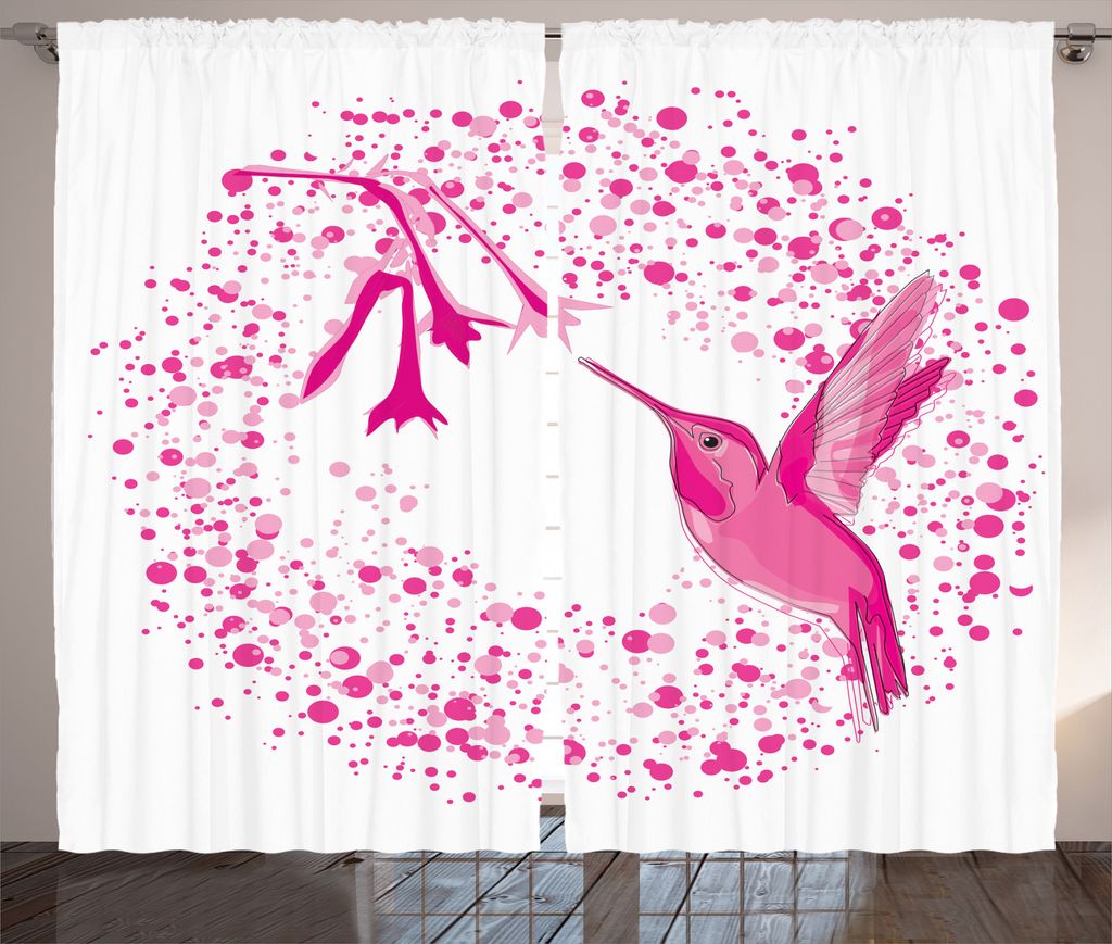 ABAKUHAUS Tier Rustikaler Gardine, Kolibri-Blumen-Punkte, Schlafzimmer Kräuselband Vorhang mit Schlaufen und Haken, 280 x 225 cm, Rosa Fuchsie