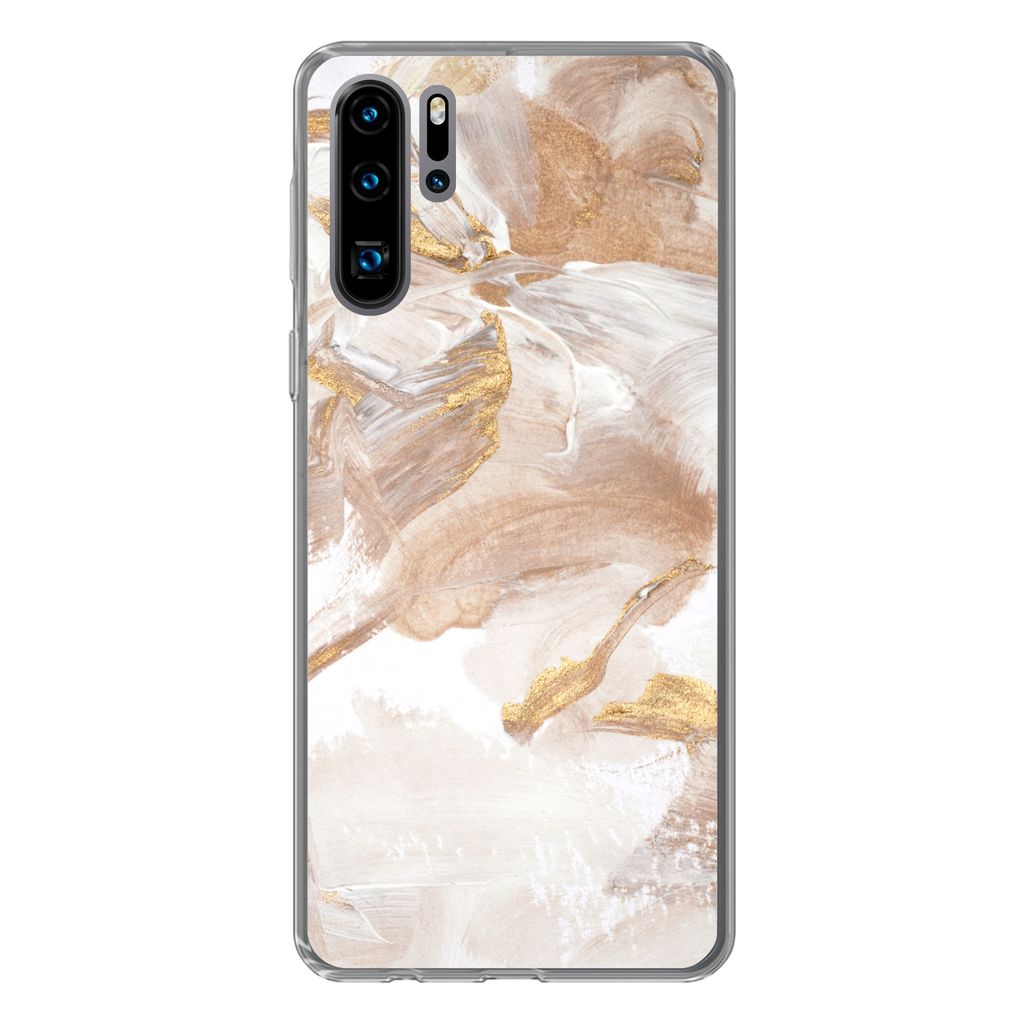 MuchoWow Handyhülle Schutzhülle Hülle für Huawei P30 Pro Wasserfarbe - Gold - Braun Silikon Softcase Handy Hülle - Schutzdeckel