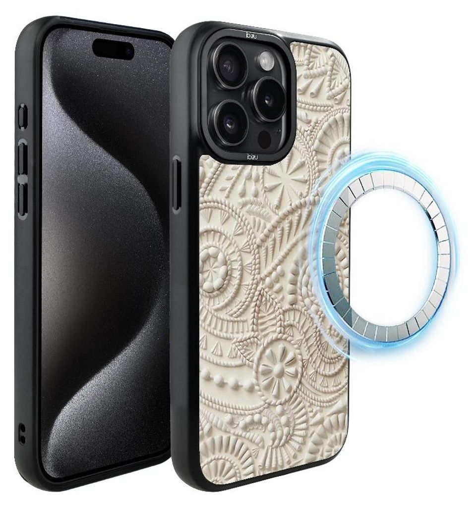 Schutzhülle für das iPhone 15 Pro, MagSafe-kompatibel, mattschwarze Seiten, Sanddekoration