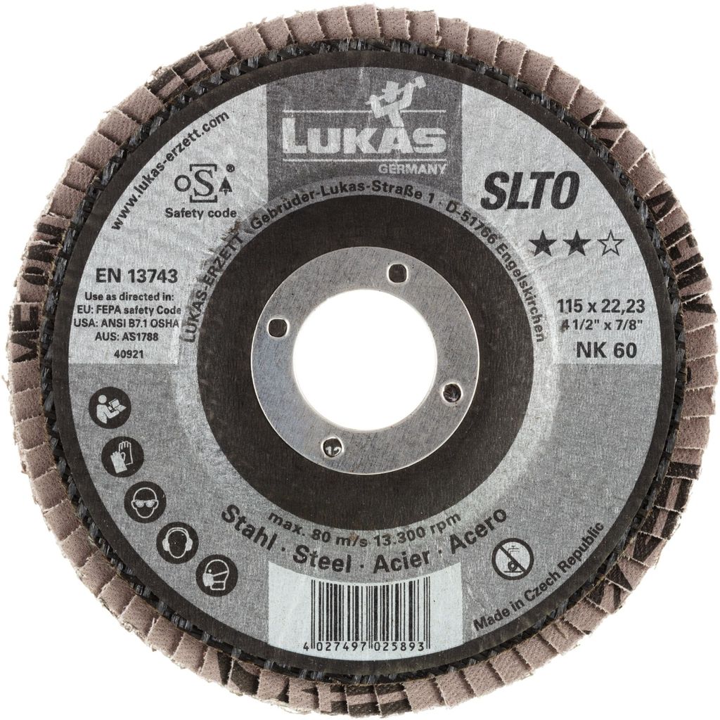 LUKAS 10x Fächerschleifscheibe SLTR universal Ø 115 mm Korund Korn 40 | schräg