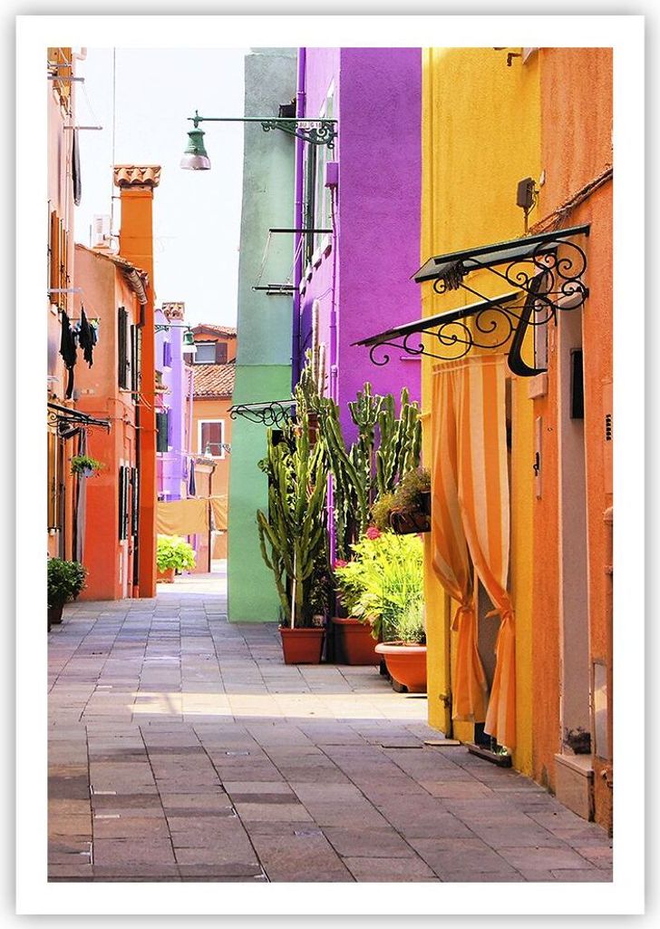 Poster - Poster ohne Rahmen - Sommer Straße Haus - 70x100 cm - Wand Bild - Wanddeko - Wandbilder - Kunstposter - Wandposter - Bilder - Kunstdruck ...