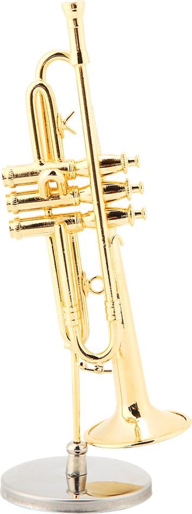 Miniatur-Trompeten-Replik mit Ständer und Etui, vergoldetes Instrumentenmodell, musikalische Dekoration