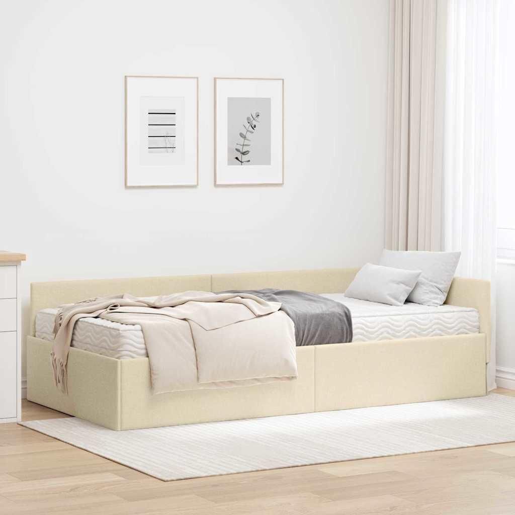 Maison Exclusive - Eckbettgestell mit Matratze Sonstiges 2 pcs Creme Stoff