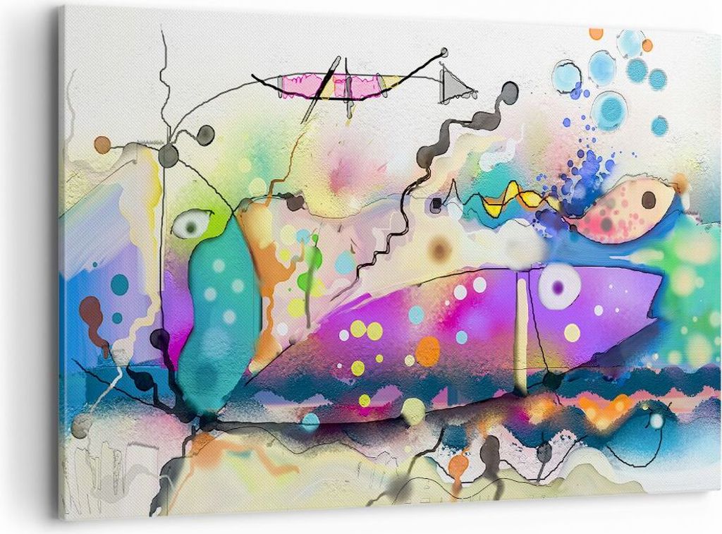 Bild auf Leinwand - Leinwandbild - Fisch Abstraktion - 120x80cm - Wand Bild - Wanddeko - Wandbilder - Leinwanddruck - Bilder - Kunstdruck - Wanddek...